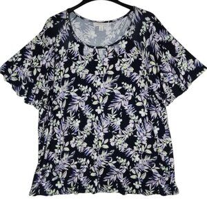 Emaline Plus Size 2X Short Sleeve Top Relaxed Fit Flowy Sleeve Floral